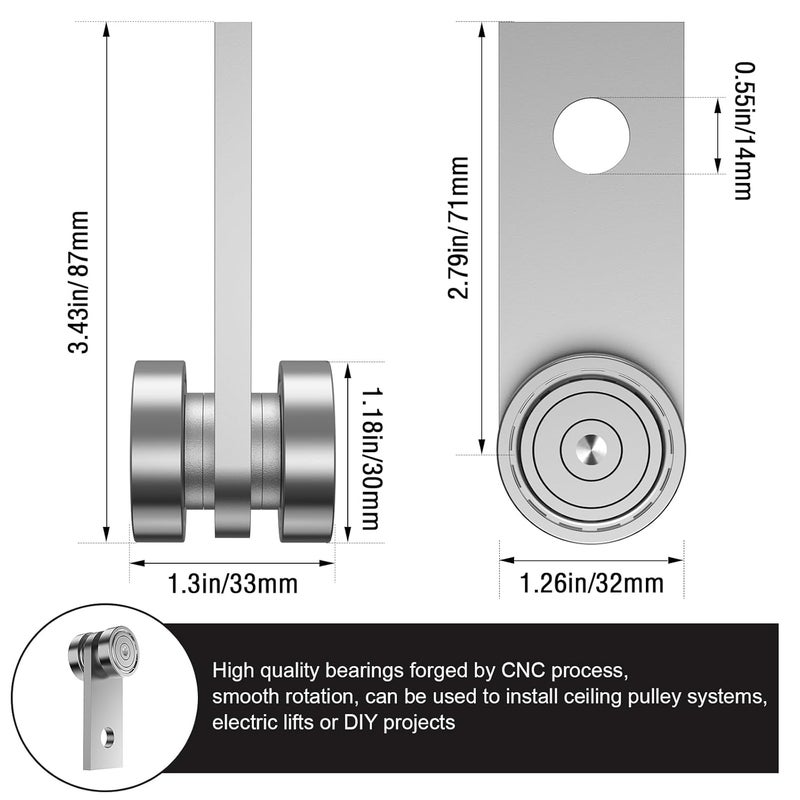 EASGIU 2 Wheel Trolley Assembly Rollers for 1-5/8" Wide Strut Channel - Garage Pulley System Hoist System (Silver-4 Pack) - Image 2